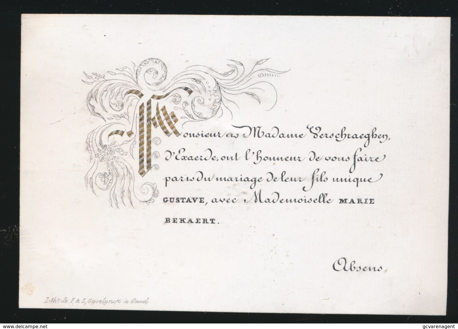 GENT ADEL  -PORSELINKAART  10 X 7  CM   MR&Mme VERSCHRAEGEN D'EXAERDE - FILS GUSTAVE AVEC MARIE BEKAERT - Hochzeit