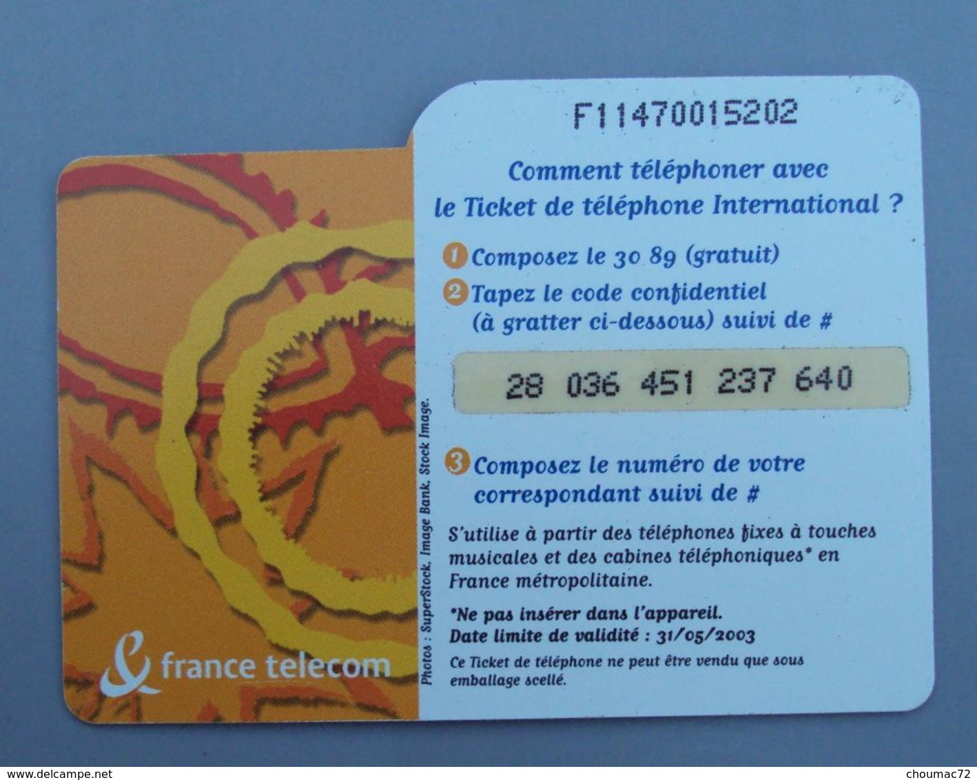 019, Carte Prépayée Le Ticket De Téléphone International - Tickets FT