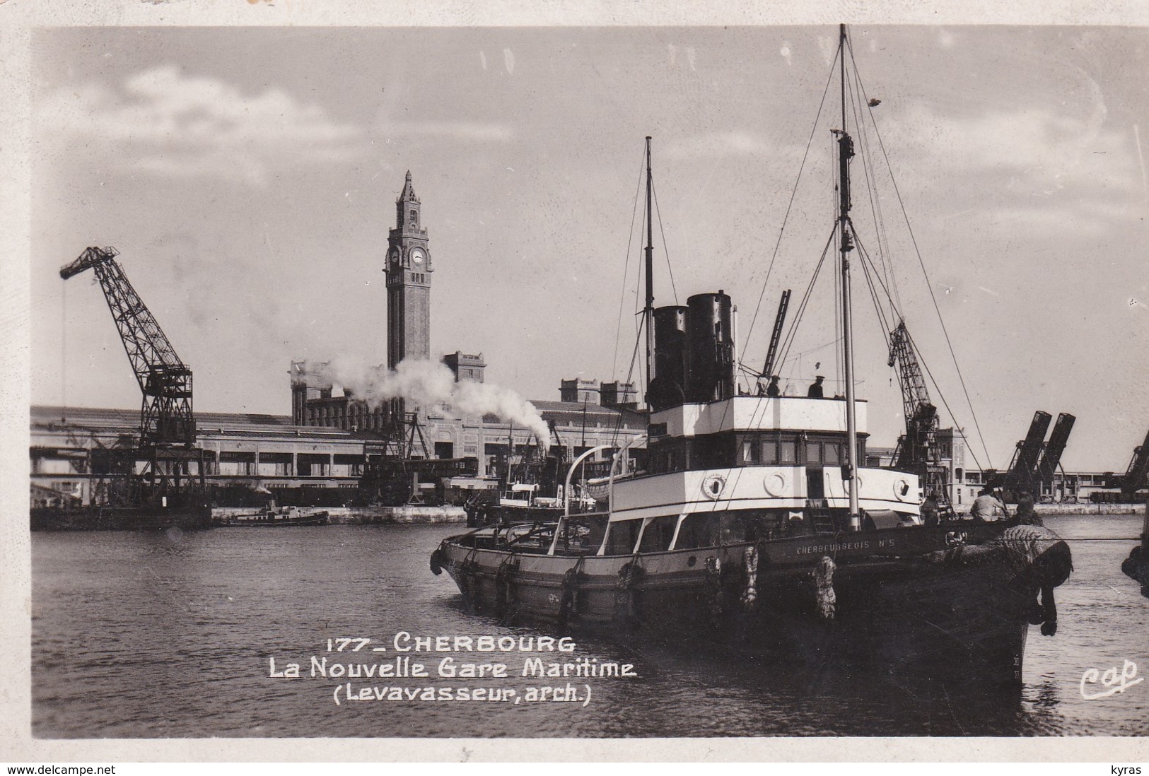 IRIS  80 Cts Brun-carmin NON OBLITERE Seul S/ Cpsm 9x14 (50) CHERBOURG .La Nouvelle Gare Maritime (Levasseur Arch.) - 1939-44 Iris