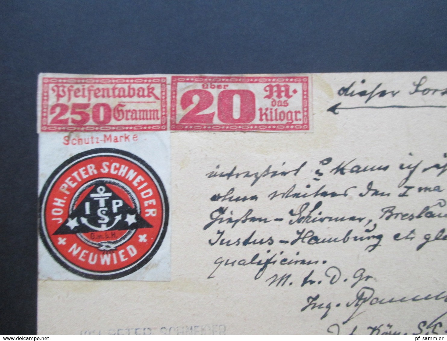 Österreich 1922 Nach Neuwied Bestellung Von Pfeifentabek Mit Schutzmarke Joh. Peter Schneider ISP - Covers & Documents