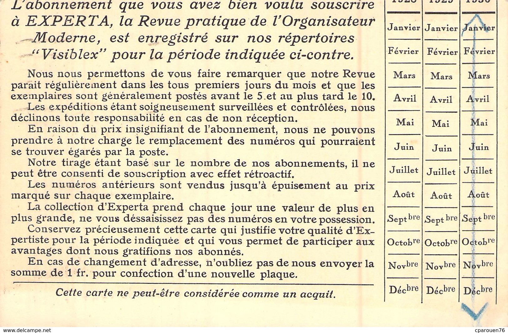 C P A Publicité EXPERTA REVUE PRATIQUE DE L ORGANISATEUR MODERNE DEQUEKER RUE DESNONETTES PARIS - Publicité