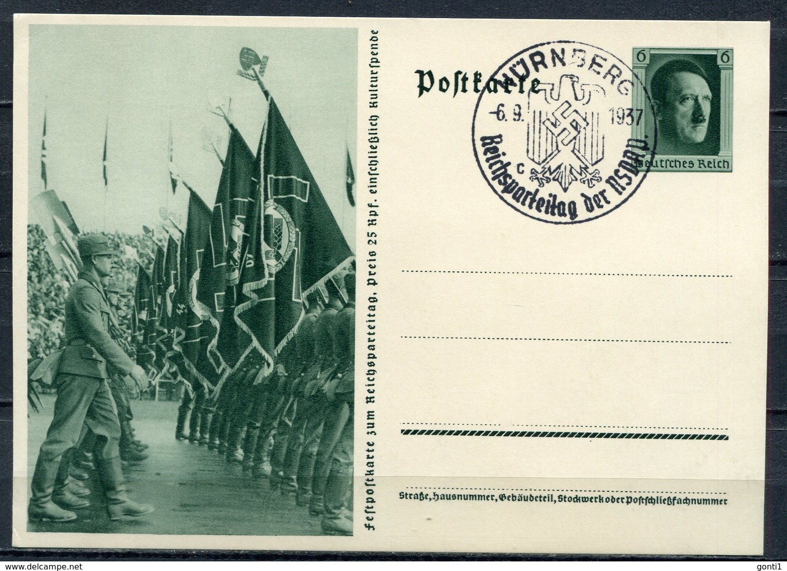 German Empires1937 GS Mi.Nr.P264/02"-Reichsparteitag-Vorbeitmarsch Des AD"mit SST"Nürnberg"1 GS Used - Briefe U. Dokumente