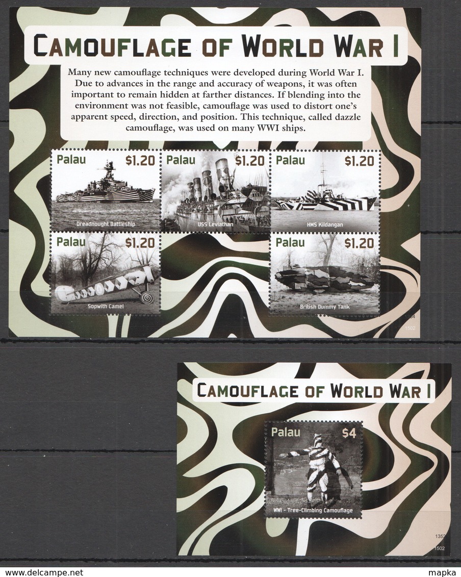 Y237 2015 PALAU WWI CAMOUFLAGE OF WORLD WAR I !!! MICHEL 20 EURO 1KB+1BL MNH - WO1