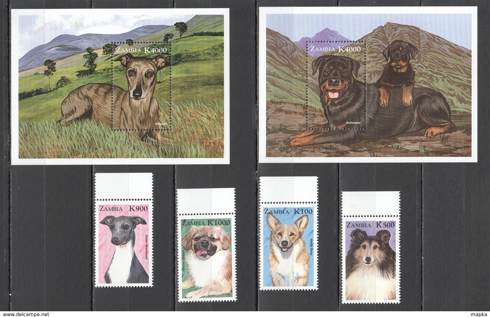 Y274 1999 ZAMBIA FAUNA DOGS OF THE WORLD #979-82 SET+2BL MNH - Hunde