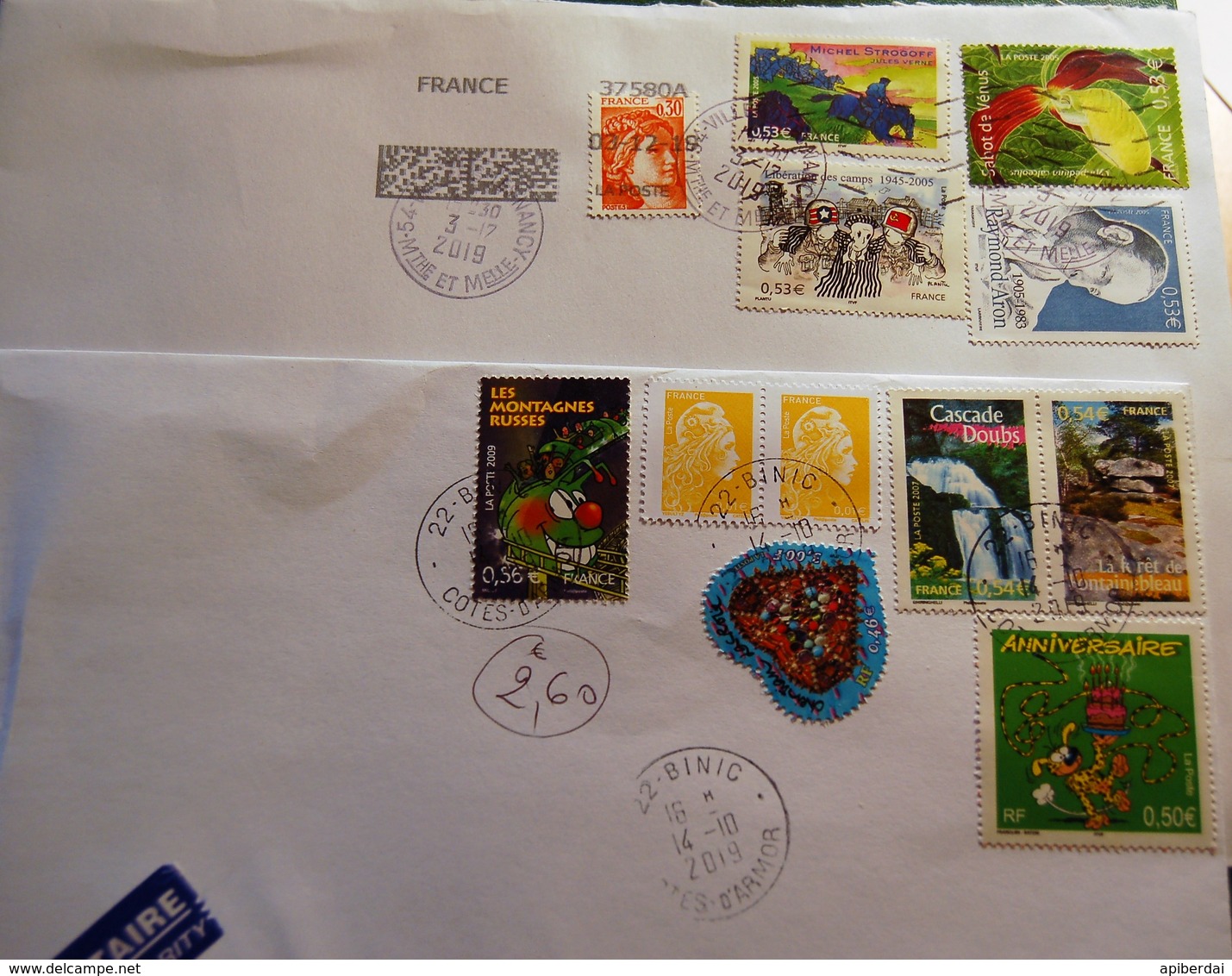 France - Deux Lettres 2019 Ayant Voyagé - Cartas & Documentos