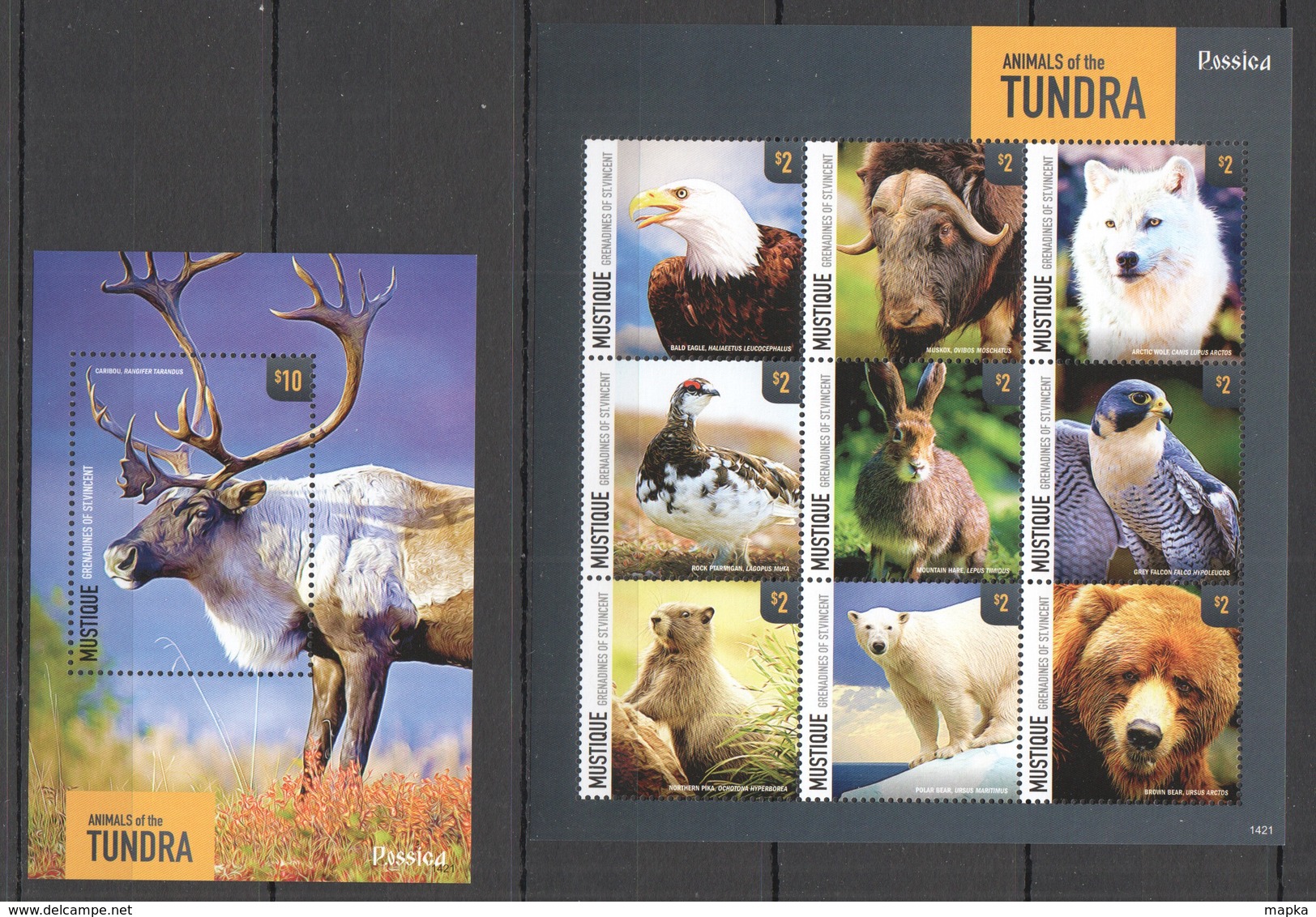 Y296 2014 MUSTIQUE FAUNA WILD ANIMALS IN TUNDRA #408-16 MICHEL 24 EURO BL+KB MNH - Autres & Non Classés