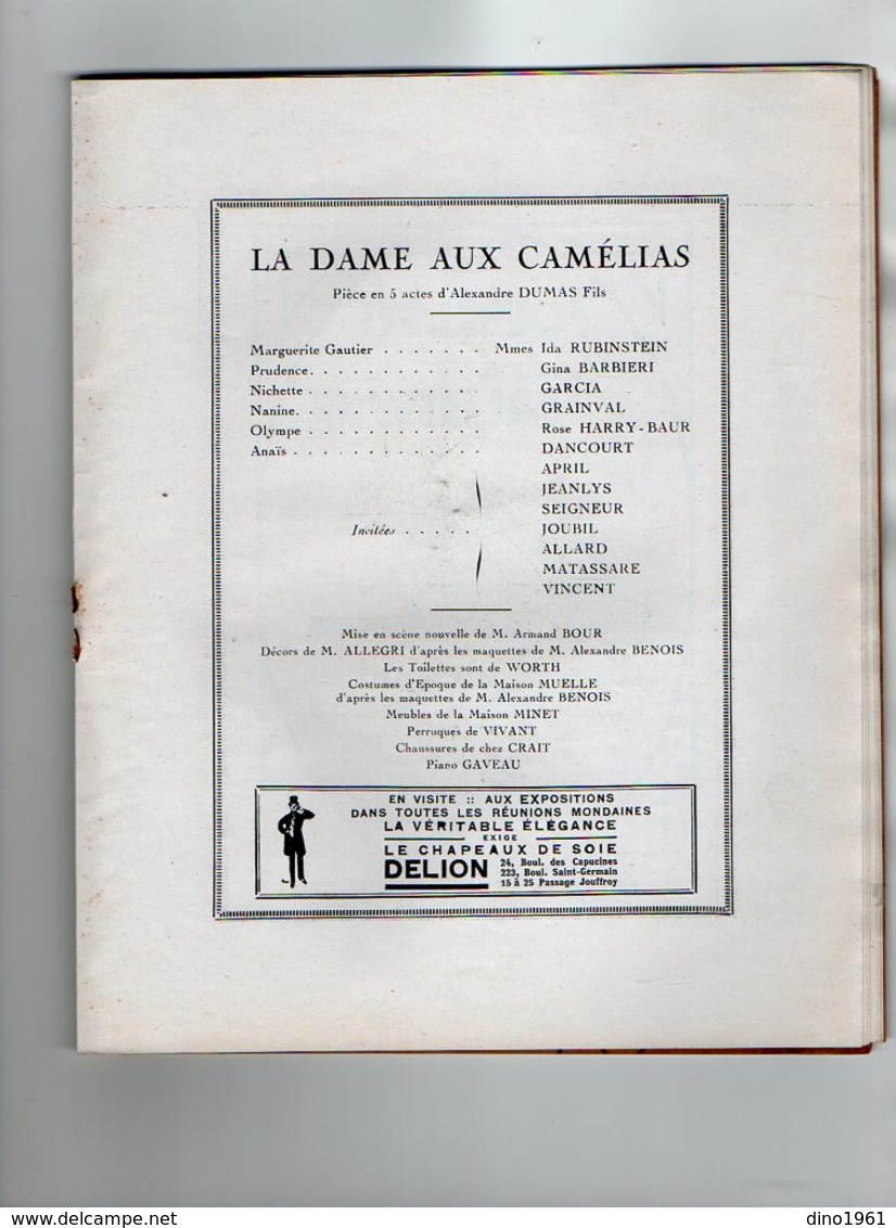 VP16.507 - Programme - Théatre du VAUDEVILLE  ¨ LA DAME AUX CAMELIAS ¨ Mme Ida RUBINSTEIN