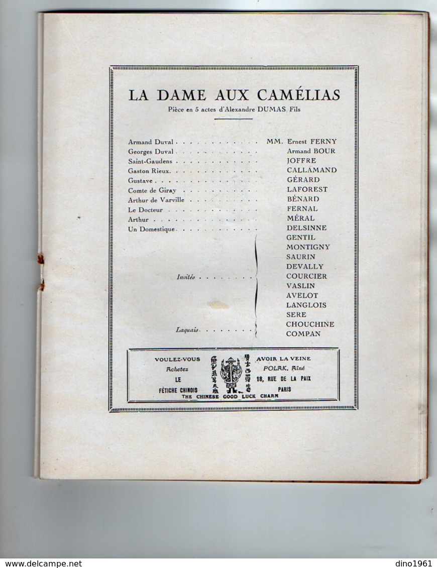 VP16.507 - Programme - Théatre du VAUDEVILLE  ¨ LA DAME AUX CAMELIAS ¨ Mme Ida RUBINSTEIN