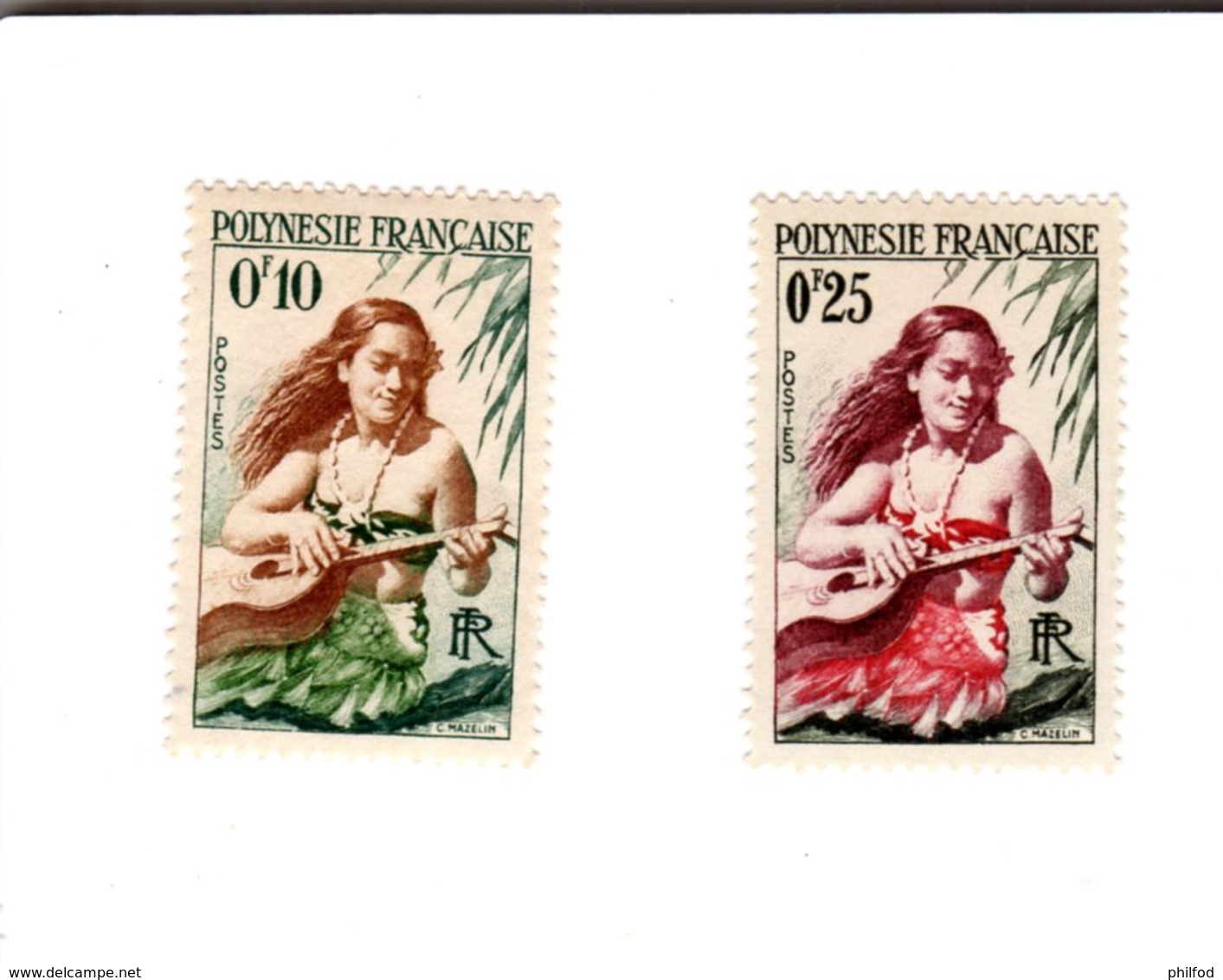 1958 - Polynésie Française - Joueuse De Guitare - 0F10 Et 0F25 - Neuf - Neufs