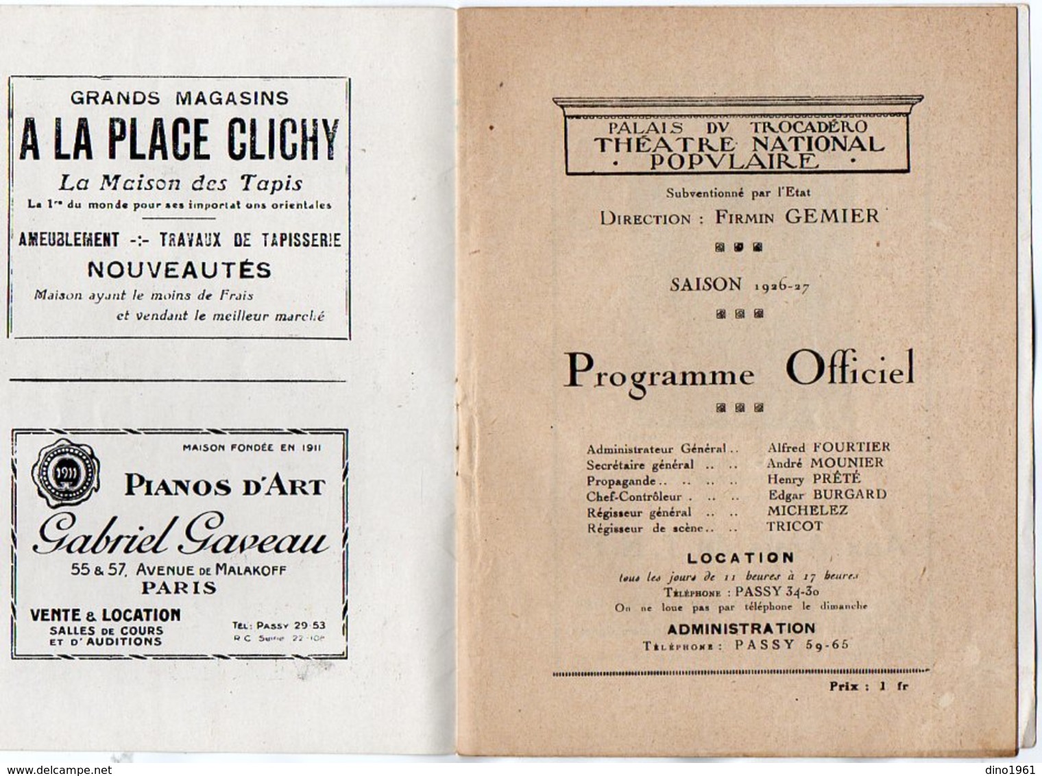 VP16.509 - Programme - Palais Du Trocadéro - Théatre National Populaire ¨ HERNANI ¨ - Programas