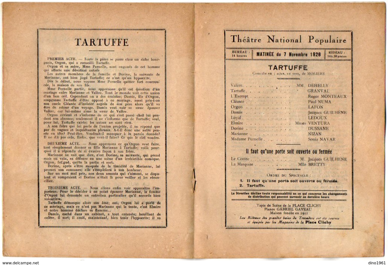 VP16.510 - Programme - Palais Du Trocadéro - Théatre National Populaire ¨ TARTUFFE ¨ - Programmes