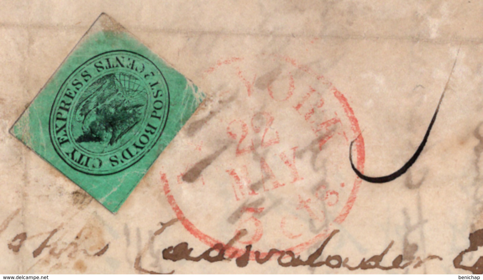 (R43) SCOTT 20L4 (L54) BOYD'S CITY EXPRESS - MAY 22 , 1847 - TIED BY RED HAND STAMP - C.V. - PHILADELPHIA. - Locals & Carriers