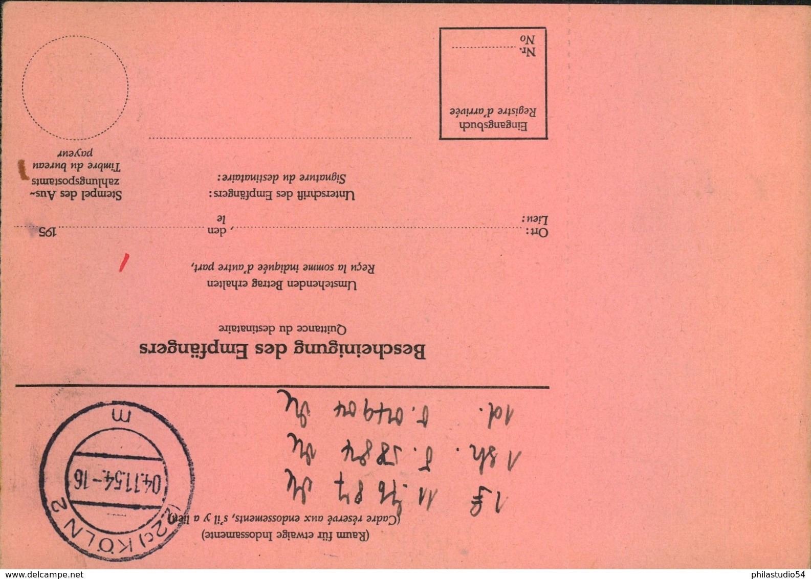 1954, Komplette Auslandspostanweisung Ab BERLIN SW 11 Nch GB - Other & Unclassified