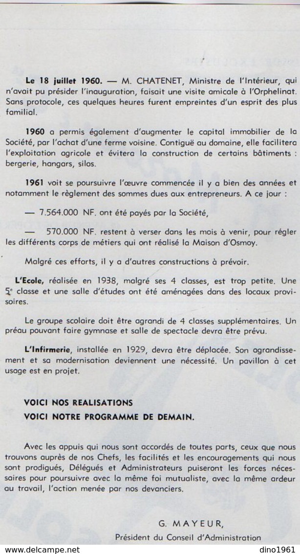 VP16.512 - MILITARIA - 1961 - Portfolio - L'Orphelinat De La Police D' OSMOY ( Hsitorique,Photos & Pubs ......) - Police