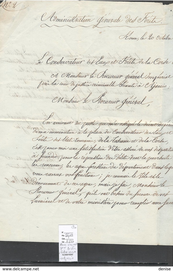 France - Lettre Au Départ Rome - Dep Du Tibre Pour Ajaccio Via Bastia Corse - 1810 - Poste Maritime