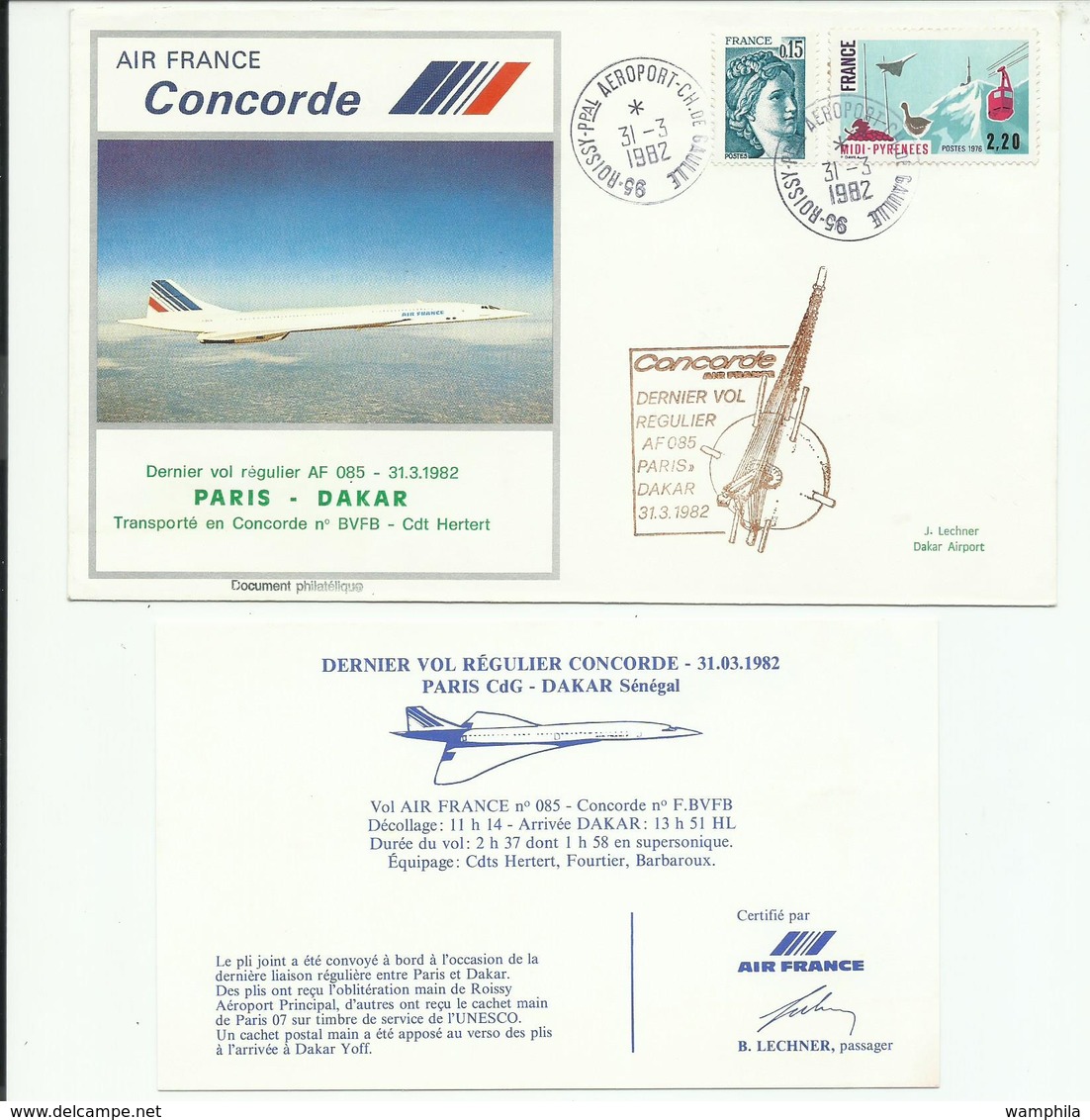 1982 Concorde Derniers Vols Paris - Dakar +retour  Avec Certificats, 2 Enveloppes - Concorde