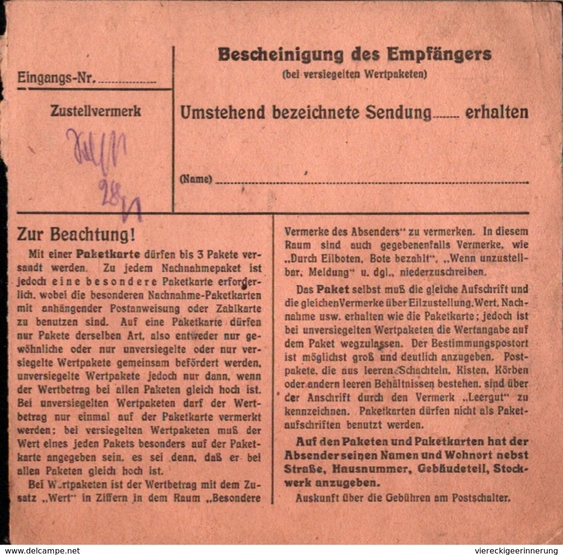 ! 1944 Paketkarte Deutsches Reich, Pasewalk Nach Pulgar, Lager D.A.F. - Briefe U. Dokumente