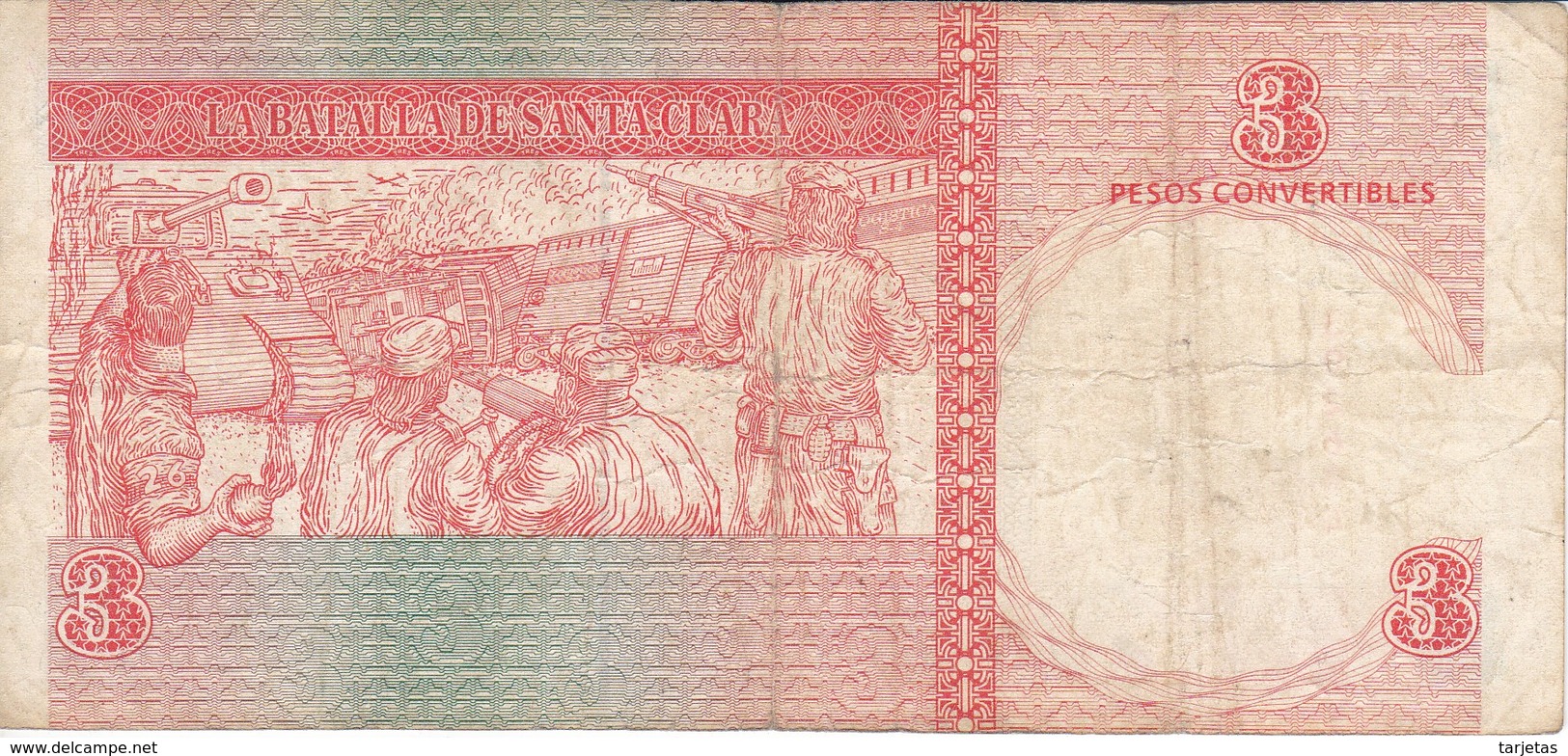 BILLETE DE CUBA DE 3 PESOS CONVERTIBLES DEL AÑO 2007  (BANKNOTE) CHE GUEVARA - Cuba