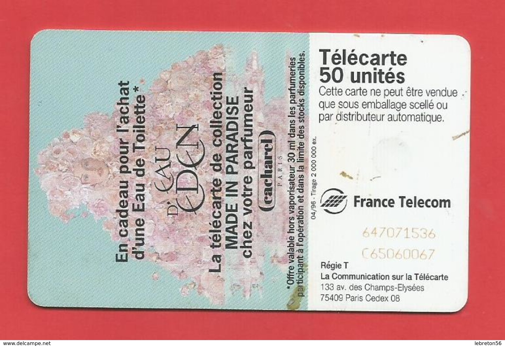 TELECARTE 50 U TIRAGE 2000 000 EX. Cacharel Made In Paradise    X Par 2 Scan - Parfum