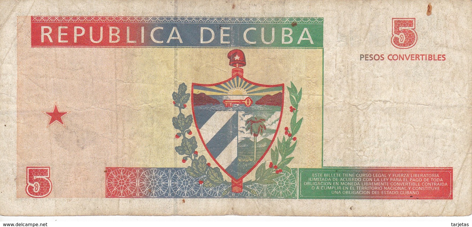 BILLETE DE CUBA DE 5 PESOS CONVERTIBLE DEL AÑO 1994 (BANKNOTE) - Cuba