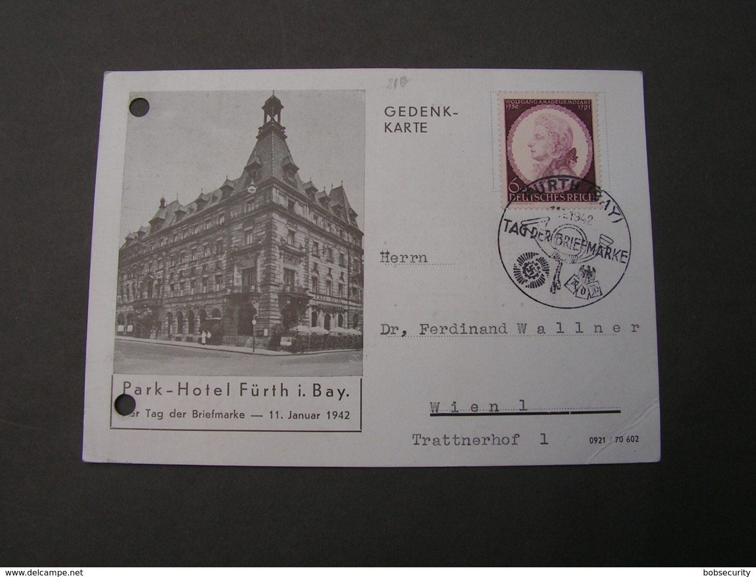 Fürth Hotelkarte , Gelocht Mit SST Zag Der Briefmarke 1842 - Fuerth