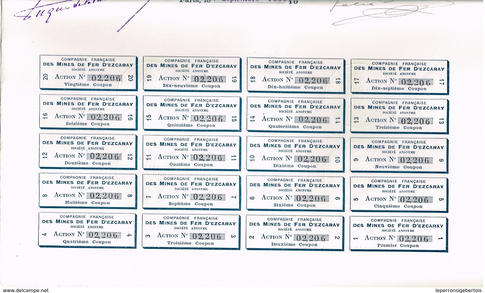 Titre Ancien - Compagnie Française Des Mines De Fer D'Escaray - Titre De 1908 - Mines