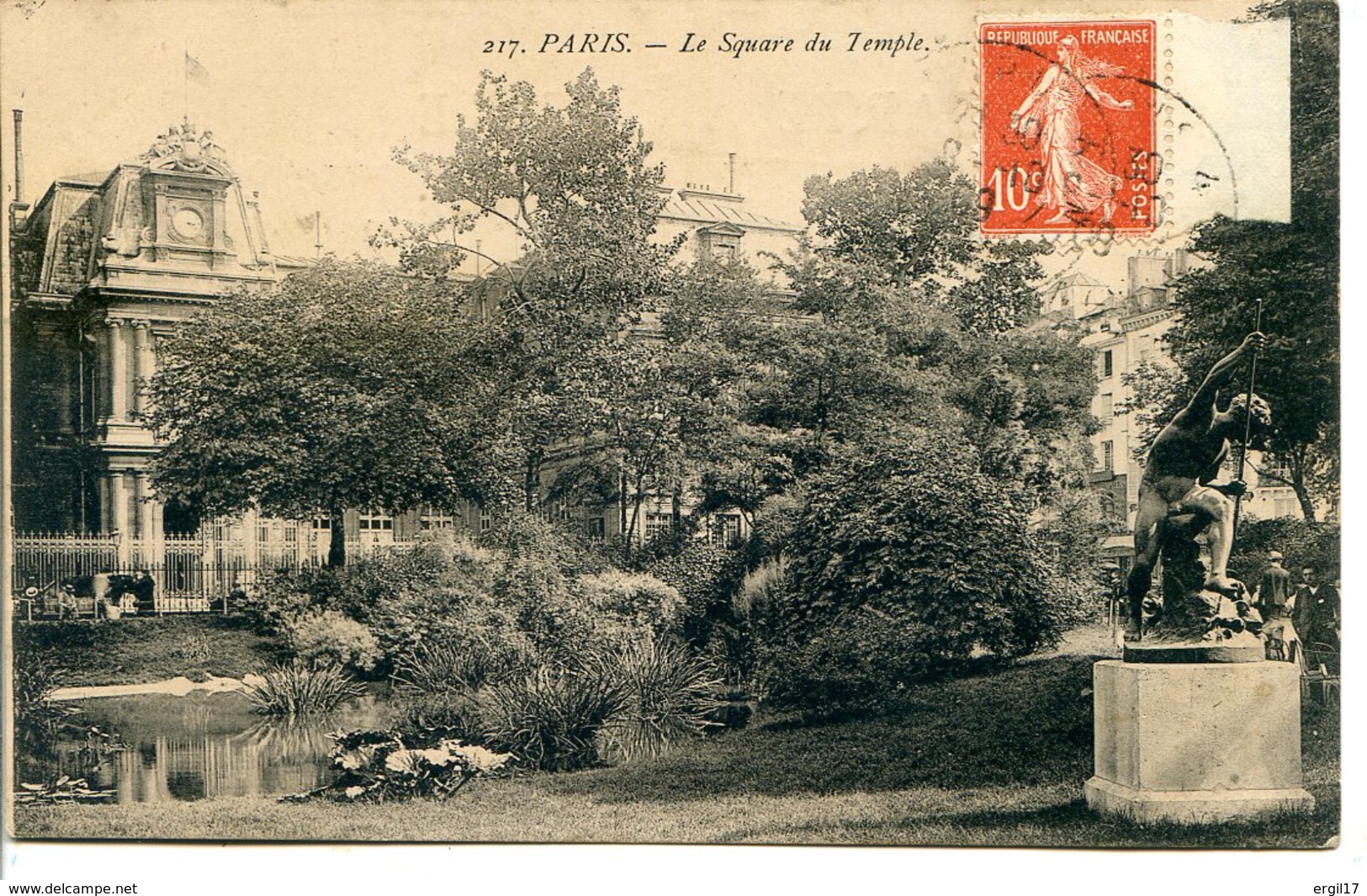 75003 PARIS - Le Square Du Temple - Statue Le Harponneur De Félix Richard, Fondue En 39/45 - Arrondissement: 03