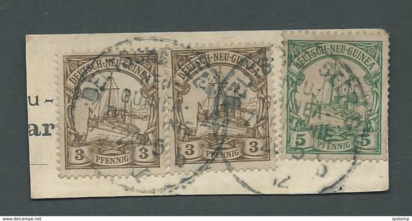 New Guinea German 1901 Yachts 3pf Pair & 5pf Used On Piece Seepost Zweiglinie Cds - Nouvelle-Guinée