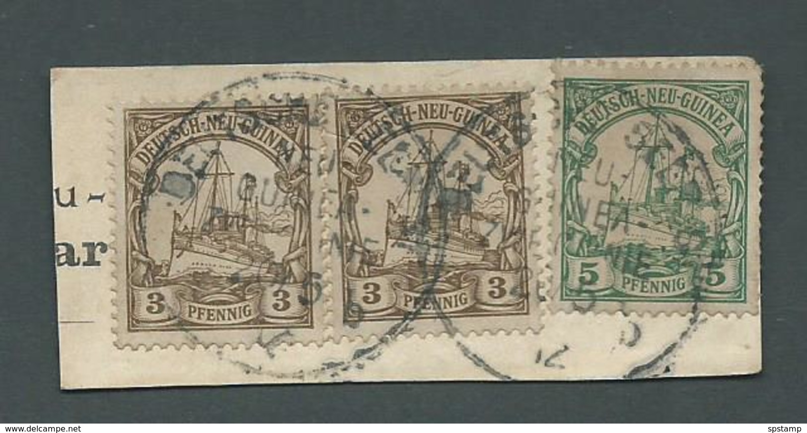 New Guinea German 1901 Yachts 3pf Pair & 5pf Used On Piece Seepost Zweiglinie Cds - German New Guinea