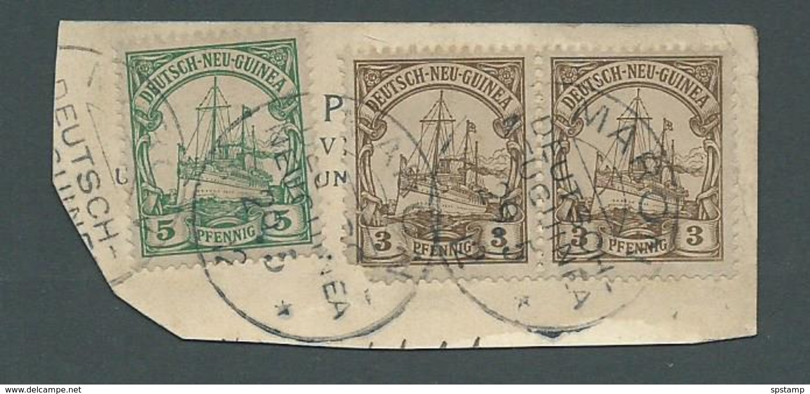 New Guinea German 1901 Yachts 3pf Pair & 5pf Used On Piece Maron Cds - Nouvelle-Guinée
