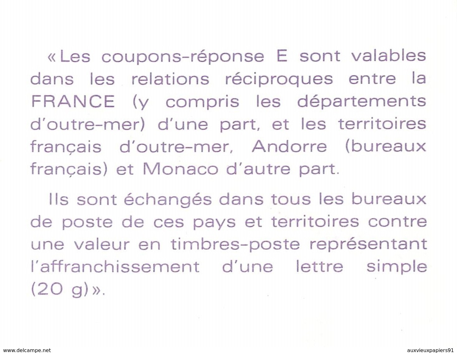 SPECIMEN Sans Valeur - Poste - Coupon-réponse International Type E - Documents De La Poste