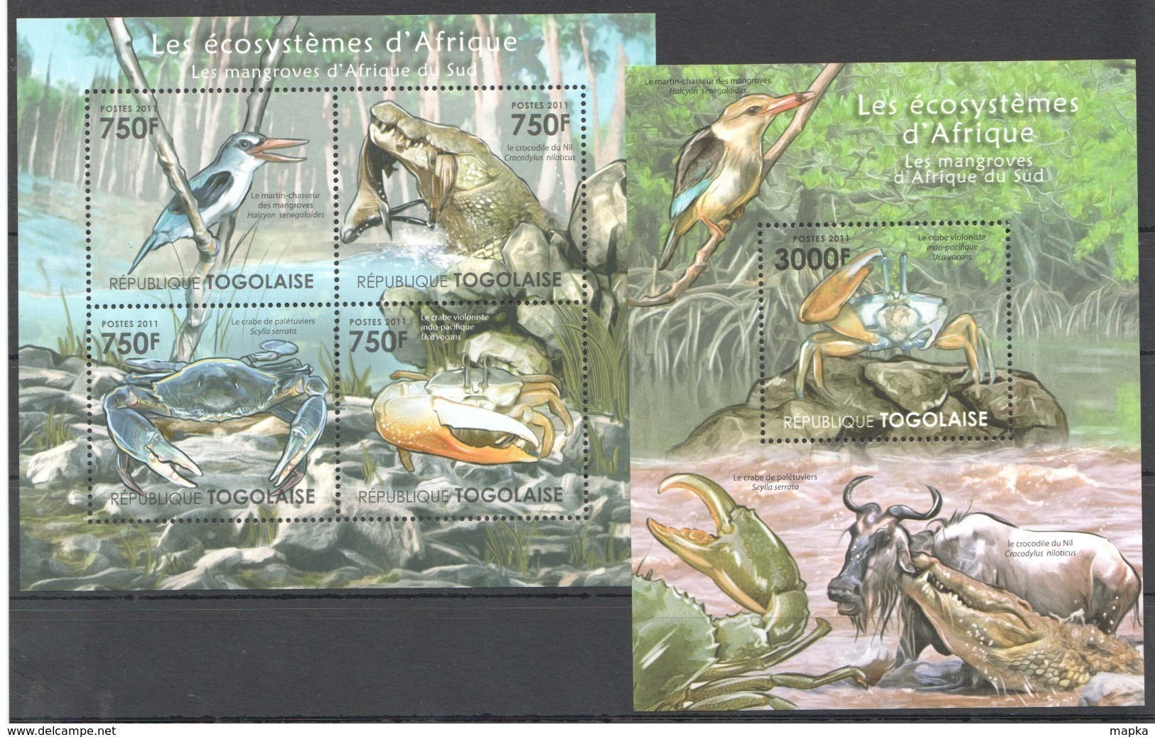 TG1001 2011 TOGO TOGOLAISE FAUNA REPTILES LES ECOSYSTEMES SOUTH AFRICAN MANGROVES 1KB+1BL MNH - Autres & Non Classés