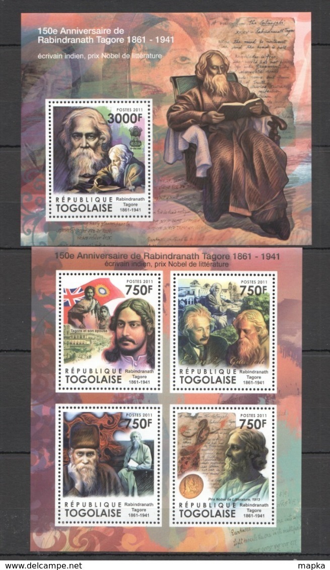 TG1050 2011 TOGO TOGOLAISE FAMOUS PEOPLE WRITER ANNIVERSARY TAGORE NOBEL PRIZE 1KB+1BL MNH - Prix Nobel