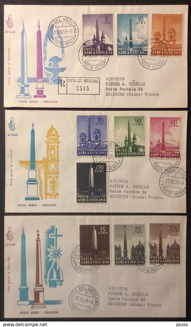 Va4 Posta Aerea FDC Premier Jour Primo Giorno 27/10/1959 Vaticano Recommandé Lot 3 Lettre - FDC