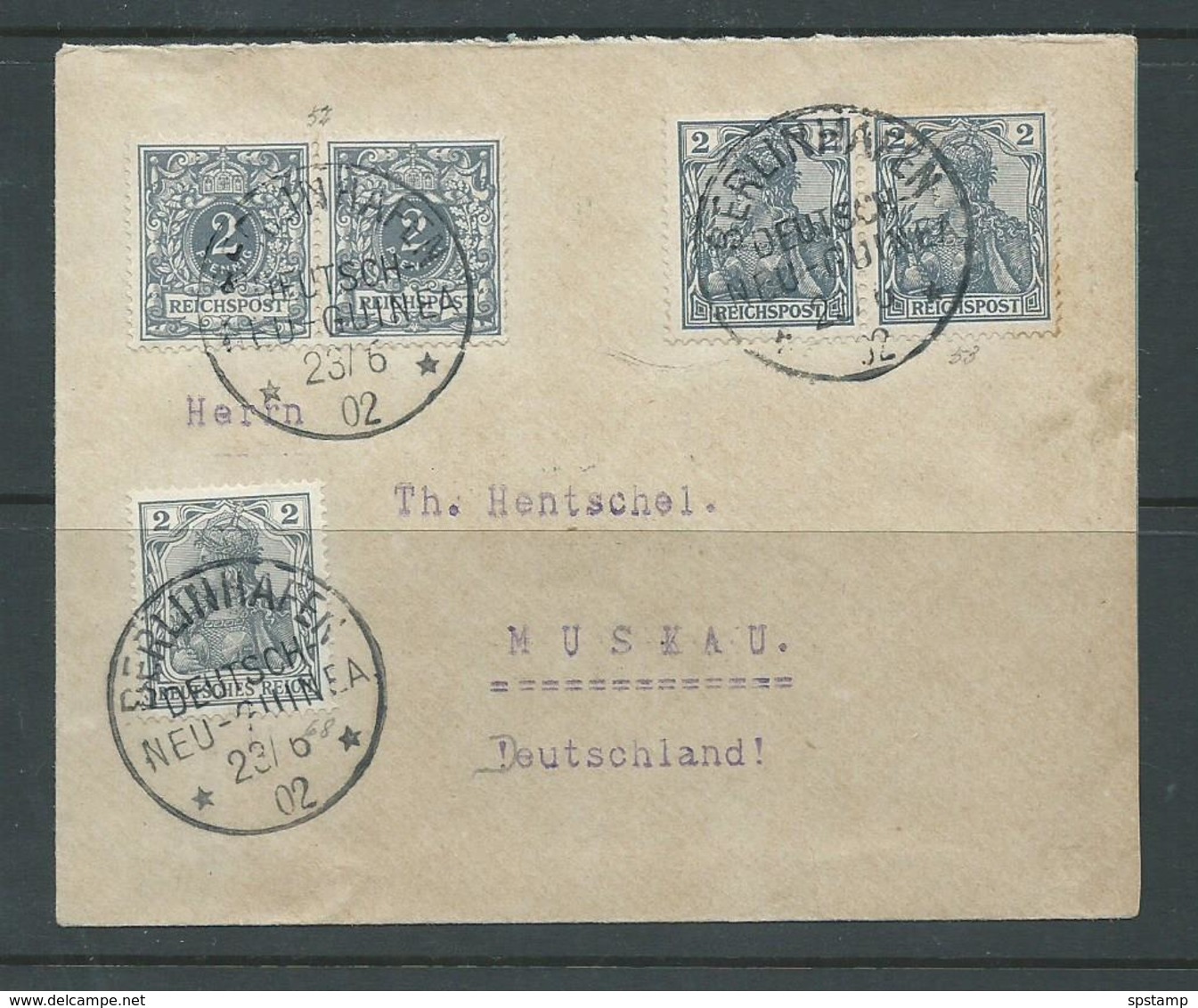 New Guinea German 1902 Cover Berlinhafen To Muskau Germany , 5 X 2pf Unoverprinted German Stamp Franking - Nouvelle-Guinée