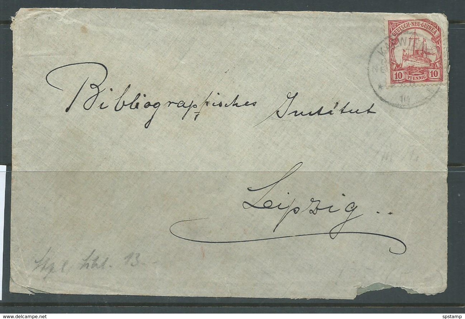 New Guinea German 1914 Cover Kawieng To Germany , 10 Pf Yacht Franking , Faulty - Nouvelle-Guinée