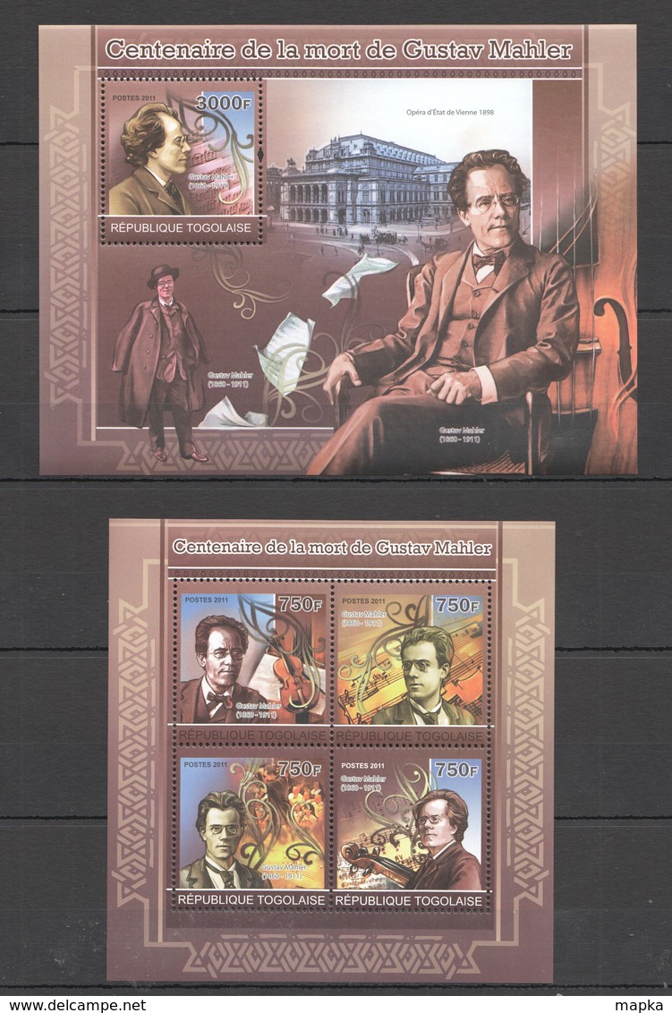 TG1201 2011 TOGO TOGOLAISE FAMOUS PEOPLE MUSIC CENTENARY DEATH GUSTAV MAHLER 1KB+1BL MNH - Music