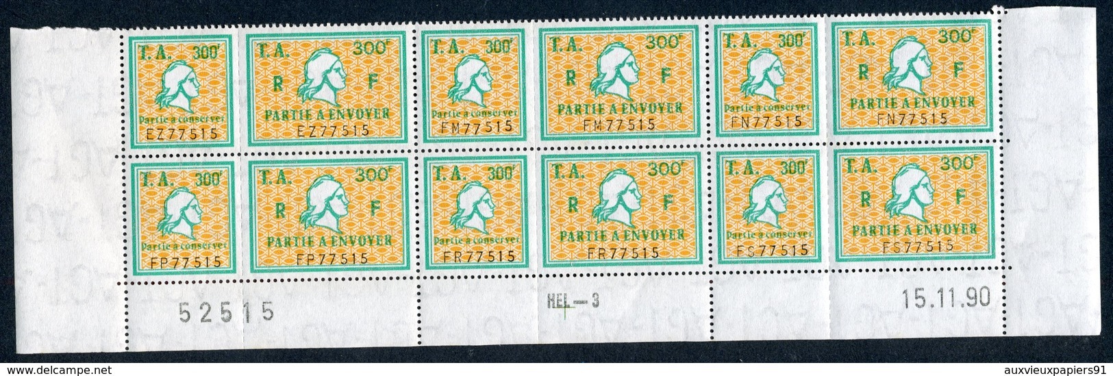 Timbre Fiscal (fiscaux) - Amendes N° 21 Neuf - Bas De Feuilles De 6 Timbres - Coin Daté Du 15 Novembre 1990 - Altri & Non Classificati