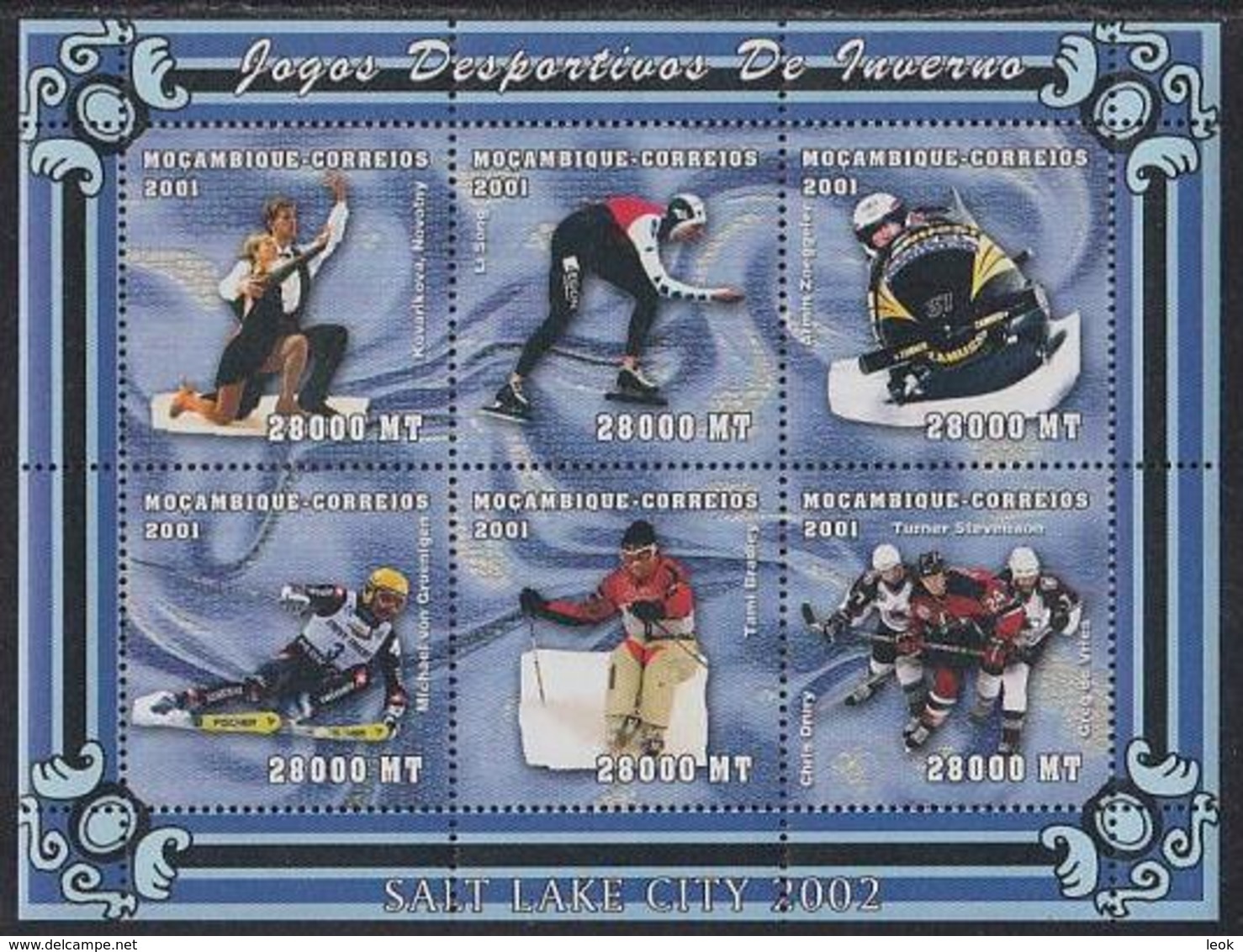 Salt Lake City 2002 Olympic Games Novotny Song Bradley Mozambique MNH M/S Of 6 Stamps 2001 - Inverno2002: Salt Lake City