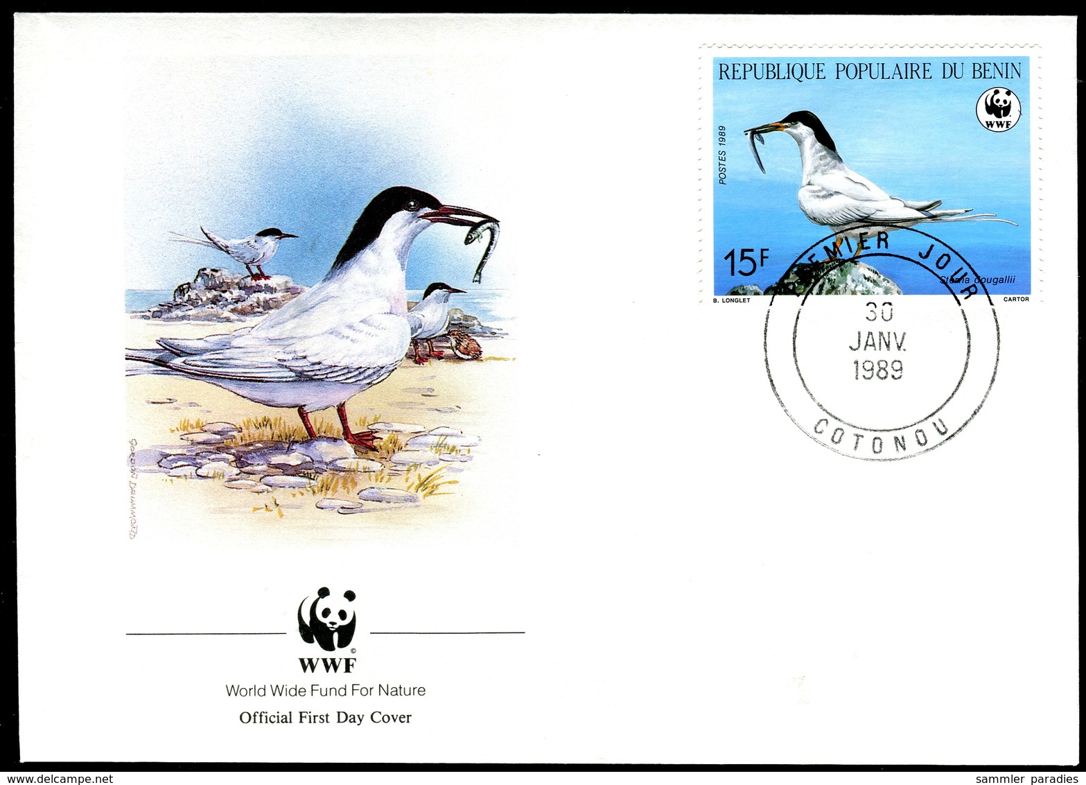 07865) Benin - 1989 WWF 077 - Mi 476 / 479 - 4 FDC -  Rosenseeschwalbe - Benin – Dahomey (1960-...)