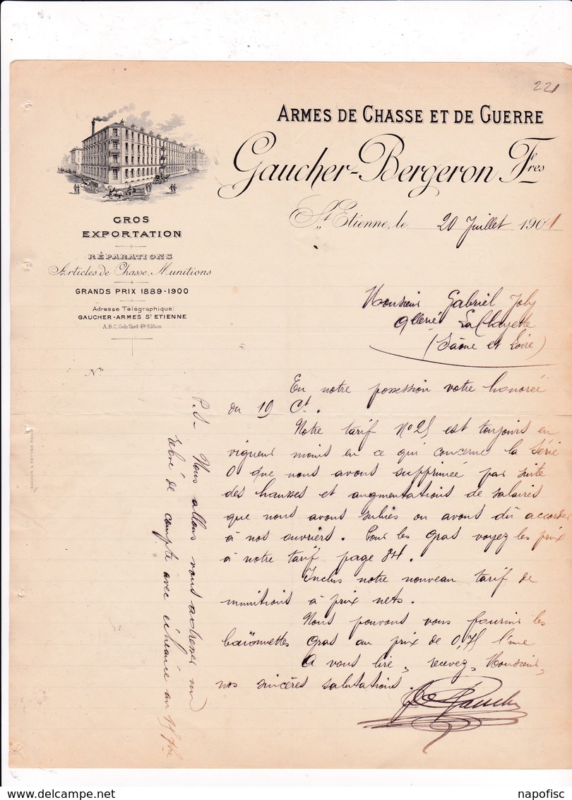 42-Gaucher-Bergeron ..Armes De Chasse & De Guerre.. Gros-Exportation....St Etienne...(Loire)..1901 - Otros & Sin Clasificación
