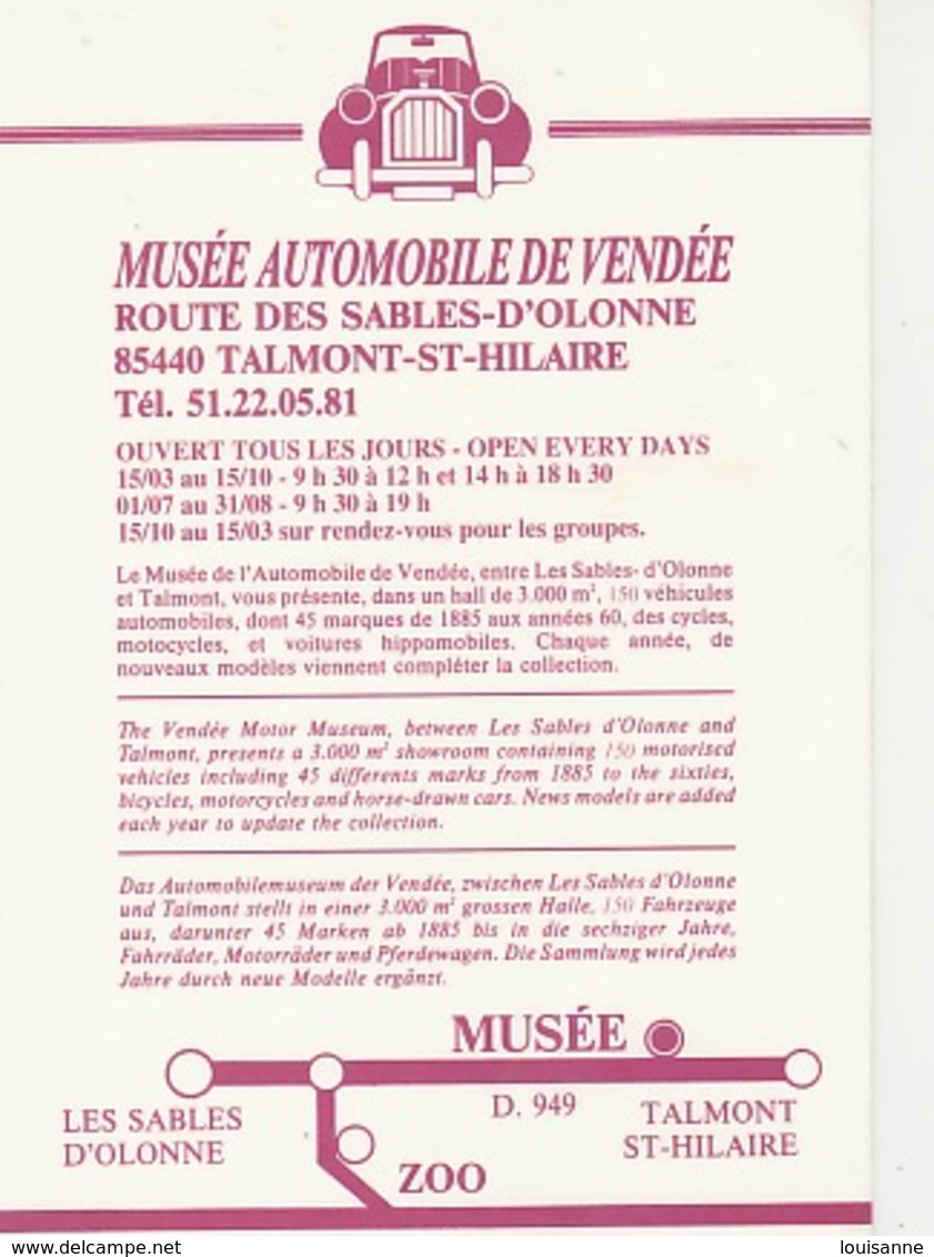 19 / 12 / 384. MUSÉE  AUTOMOBLE  DE. VENDÉE  - TALMONT ST. HILAIRE. ( 85 ). C P M - Talmont Saint Hilaire