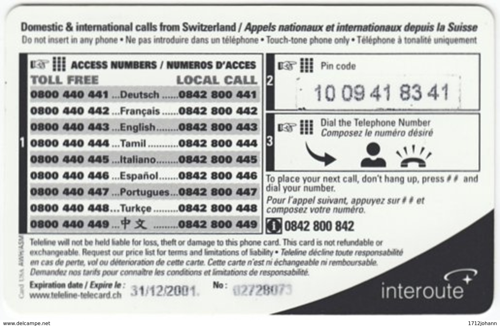 SWITZERLAND C-810 Prepaid Teleline - Food, Sweet, Cake - Used - Suiza