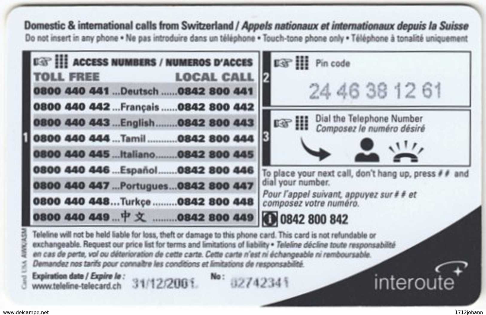 SWITZERLAND C-813 Prepaid Teleline - Food, Sweet, Cake - Used - Suiza