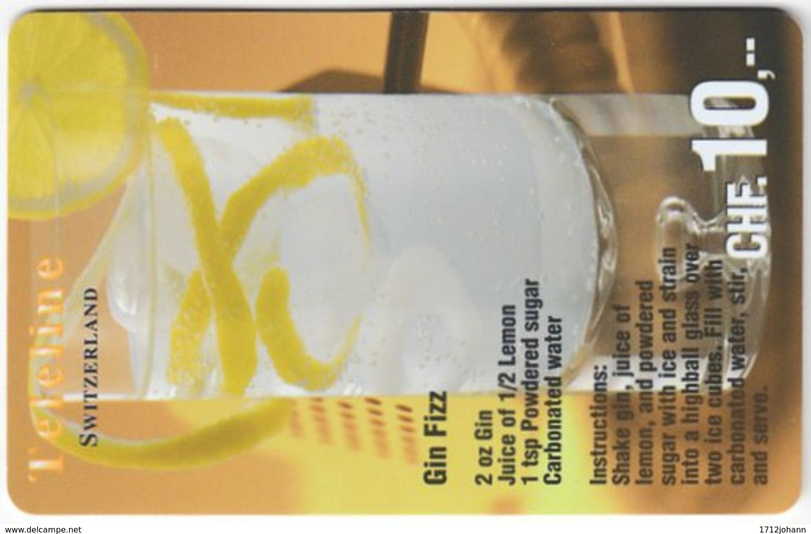 SWITZERLAND C-997 Prepaid Teleline - Drink, Cocktail - Used - Schweiz