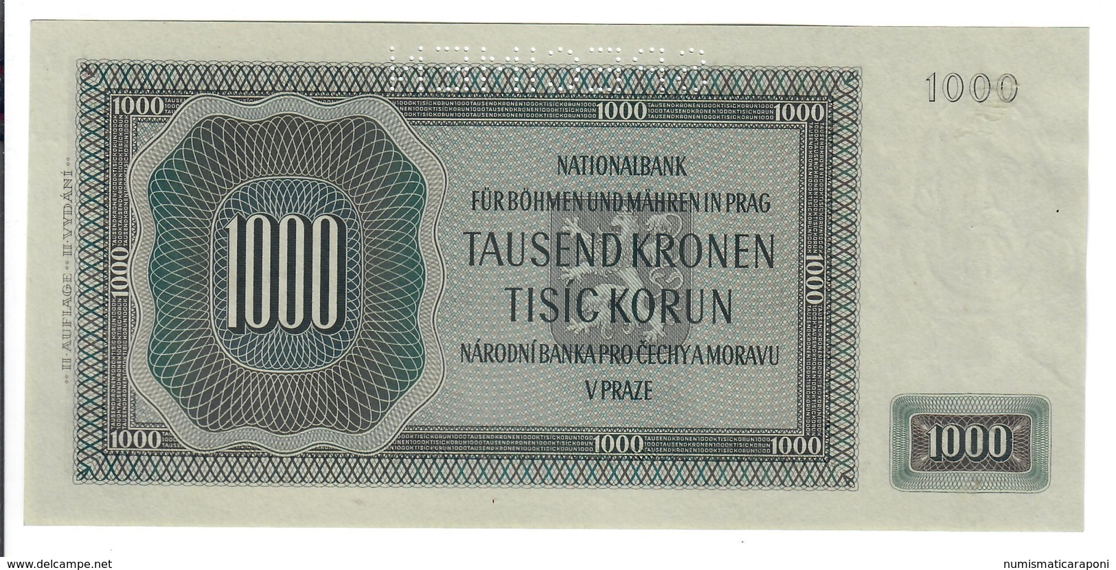 BOHEMIA & MORAVIA 1000 Korun 1942 SPECIMEN Pick 15s Sup/q.fds Lotto.2825 - Cecoslovacchia
