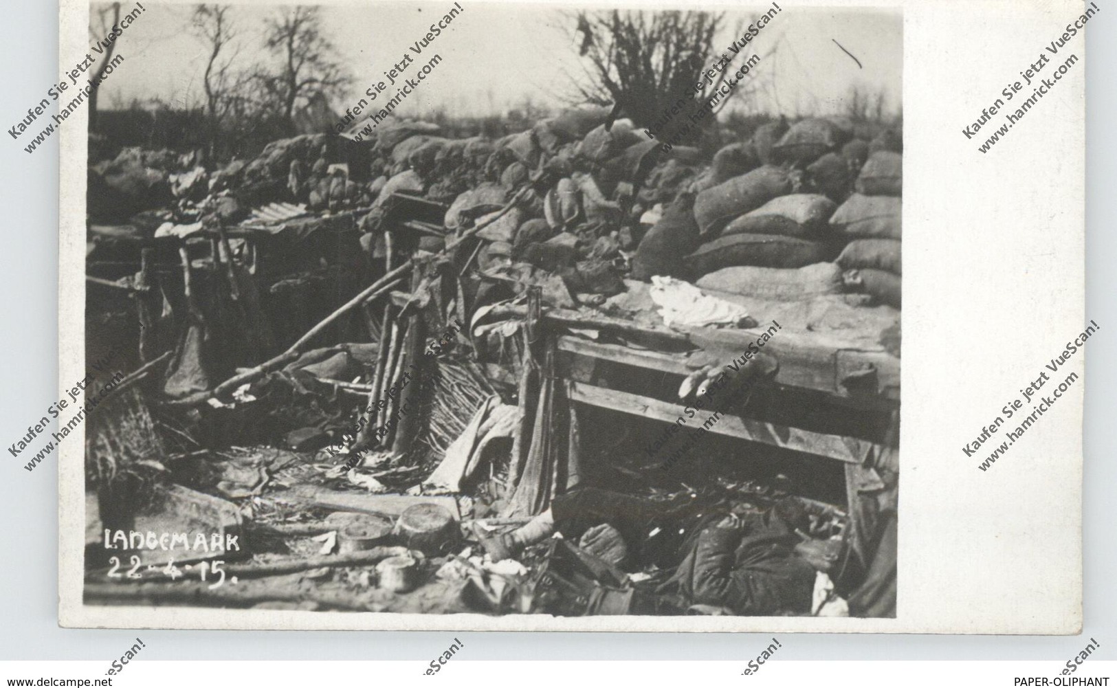 B 8920 LANGEMARK - POELKAPELLE, 1.Weltkrieg, Gestürmter Engl. Schützengraben, 22.4.1915, Photo-AK - Langemark-Poelkapelle