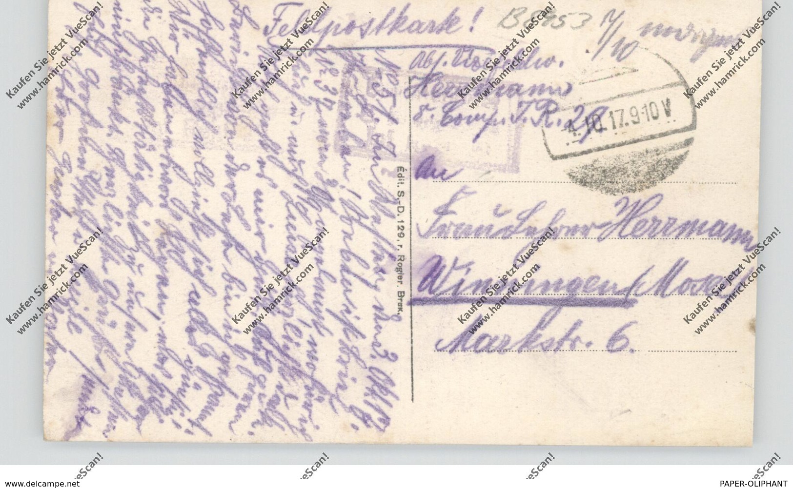 B 8953 HEUVELLAND - WIJTSCHATE, Gemeenteschool, 1917, Deutsche Feldpost - Heuvelland