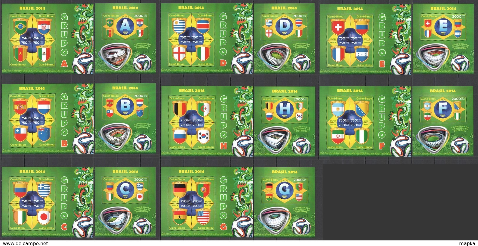 ST2919-2926 2014 GUINE GUINEA-BISSAU SPORT FOOTBALL WORLD CUP BRAZIL GROUPS 8KB+8BL MNH - 2014 – Brazil