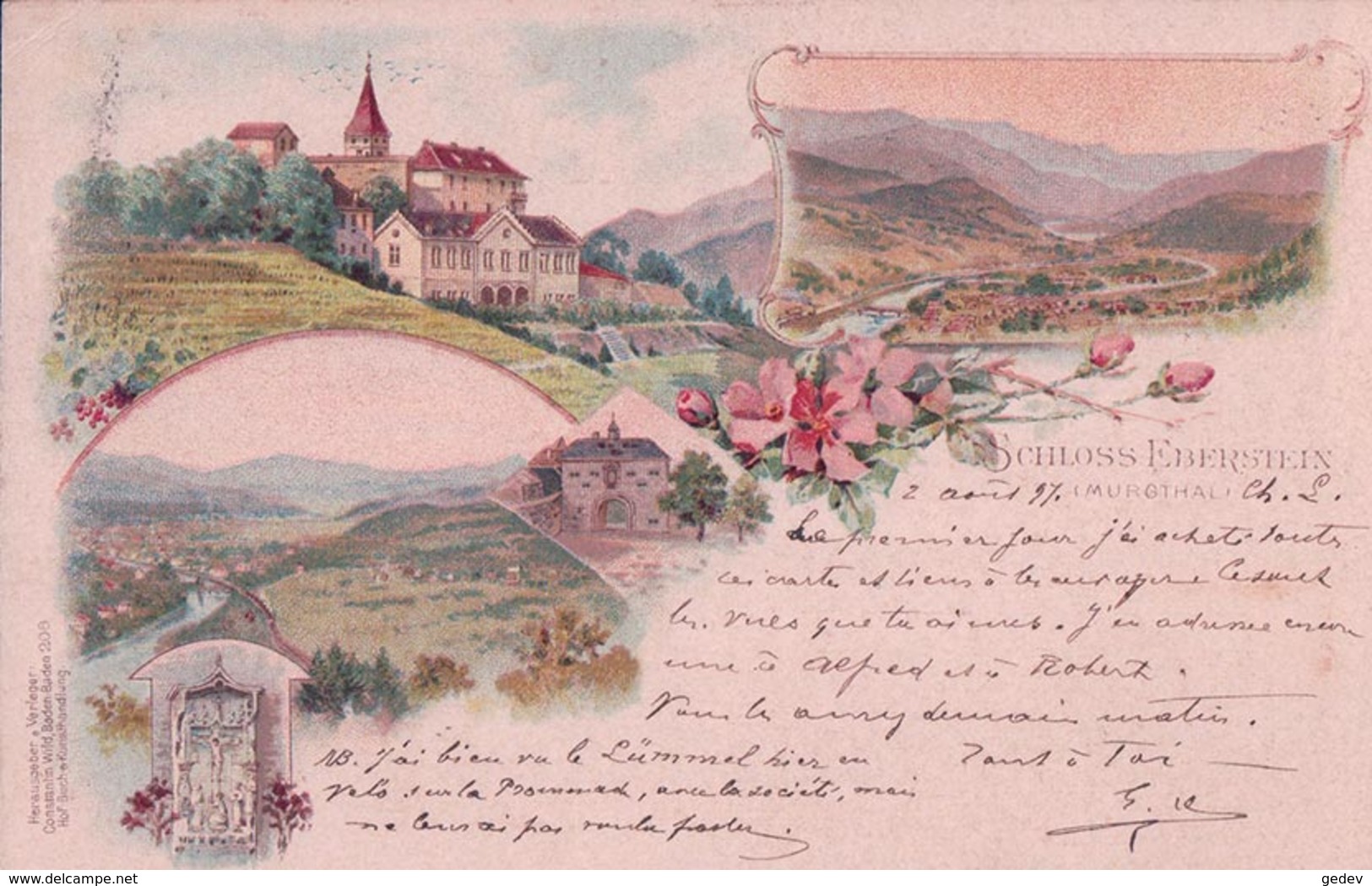 Allemagne, Schloss Eberstein Murgthal, Litho (3.8.1897) - Gernsbach